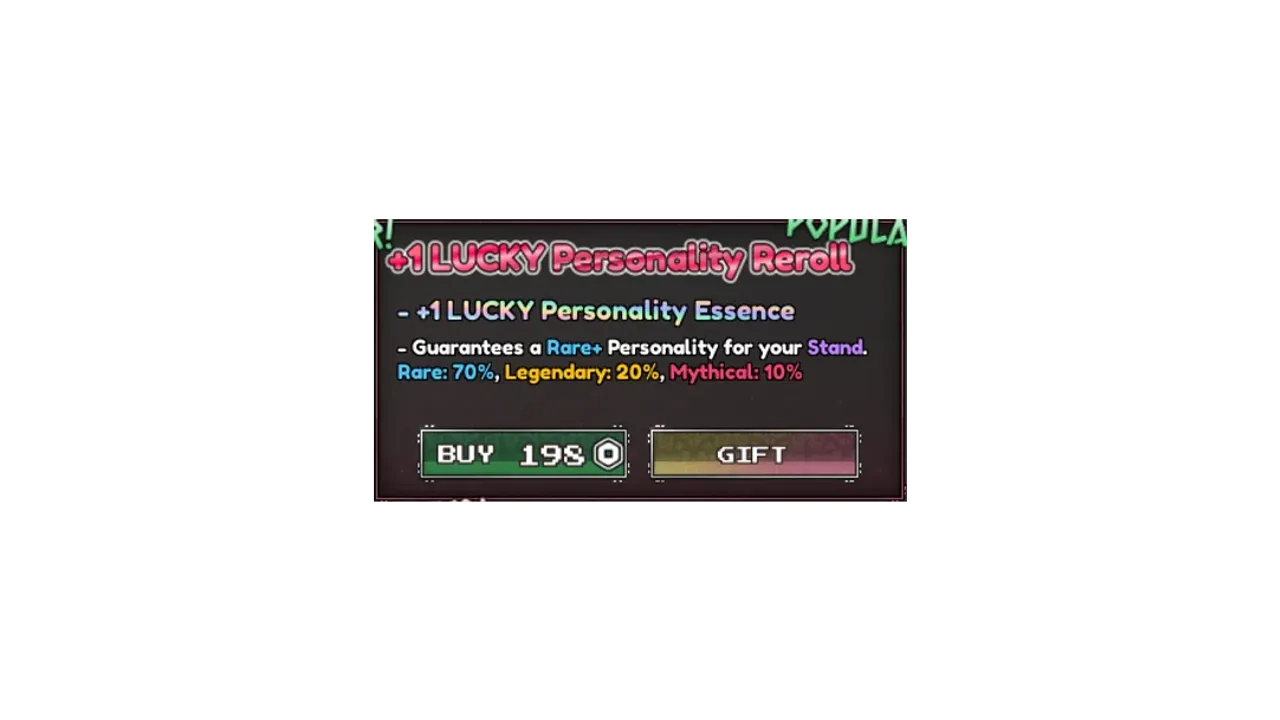 +1 Reroll de Personalidade Sortudo de Stand
